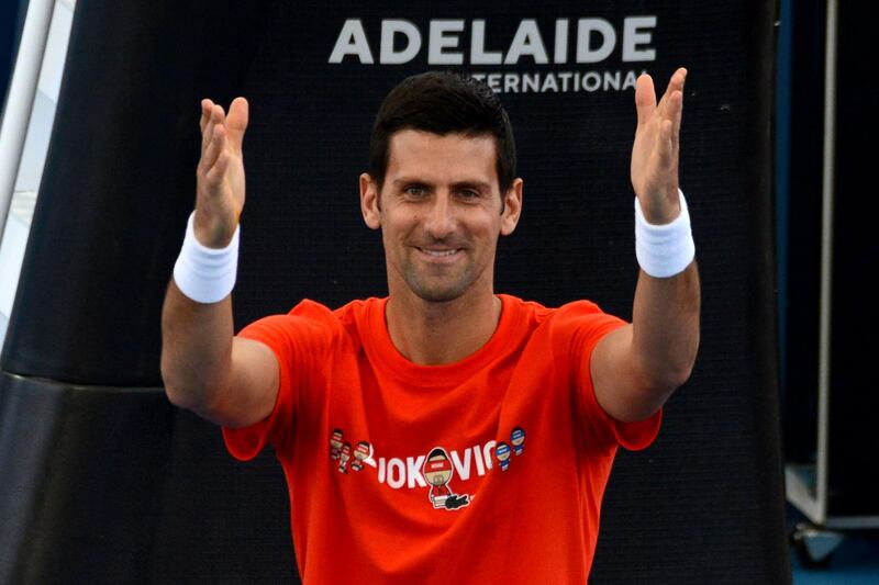 Novak Djokovic of Serbia acknowledges the crowd at the end of a match against Jannik Sinner of Italy during the 'A Day at the Drive' exhibition tournament in Adelaide on Friday. Players emerged from their strict quarantine ahead of the Australian Open. AFP