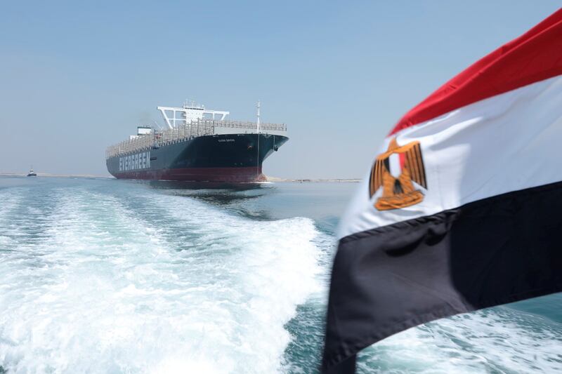 The 'Ever Given', one of the world's largest container ships, sails through the Suez Canal in Ismailia, Egypt on August 20, 2021.  Suez Canal Authority via Reuters