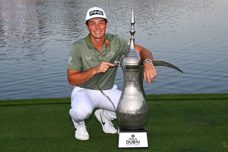 Viktor Hovland after winning the Slync.io Dubai Desert Classic at Emirates Golf Club on Sunday, January 30, 2022. Getty