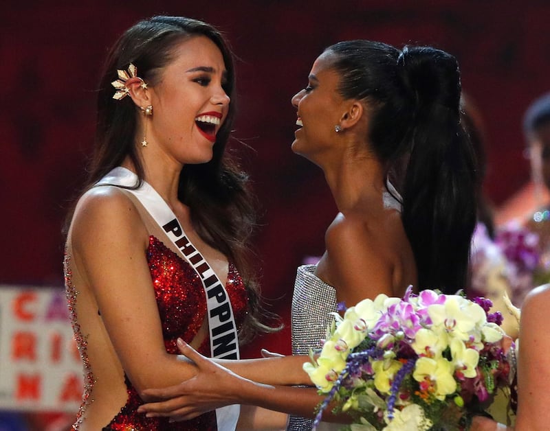 Catriona Gray with runner-up Miss South Africa Tamaryn Green. EPA