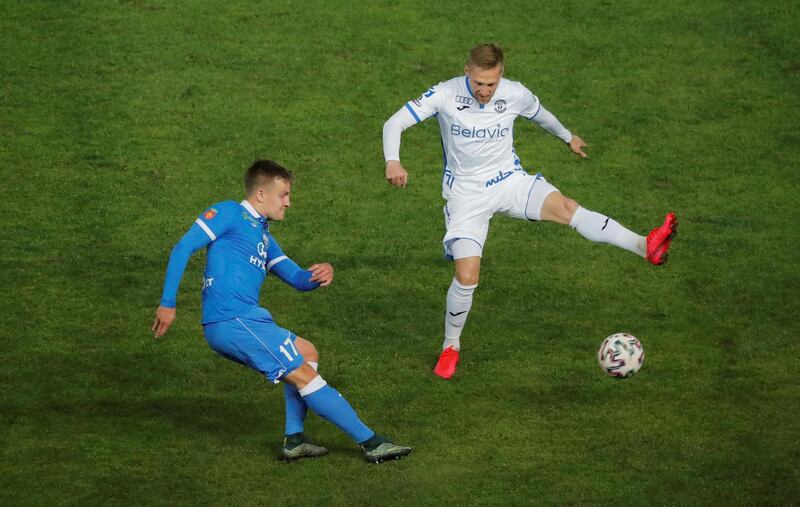 Isloch Minsk's Sergei Karpovich in action during the league match in Belarus on Sunday. Reuters