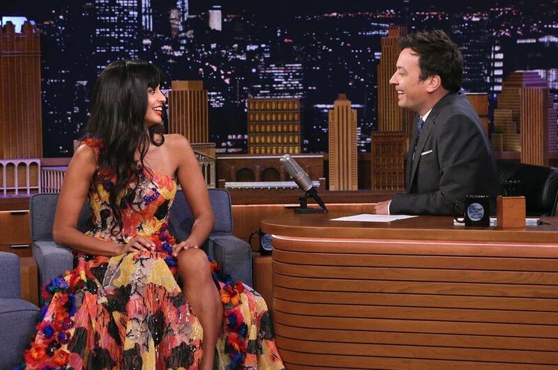 Jameela Jamil wore a design by Lebanese label Rami Kadi for an appearance on 'The Tonight Show' with Jimmy Fallon. Instagram / Jameela Jamil