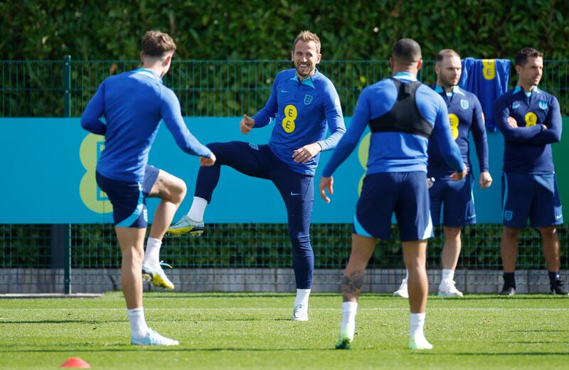 England's Harry Kane at Hotspur Way training ground in London on Sunday, September 25, 2022. England face Germany in the Nations League at Wembley on Monday. Reuters