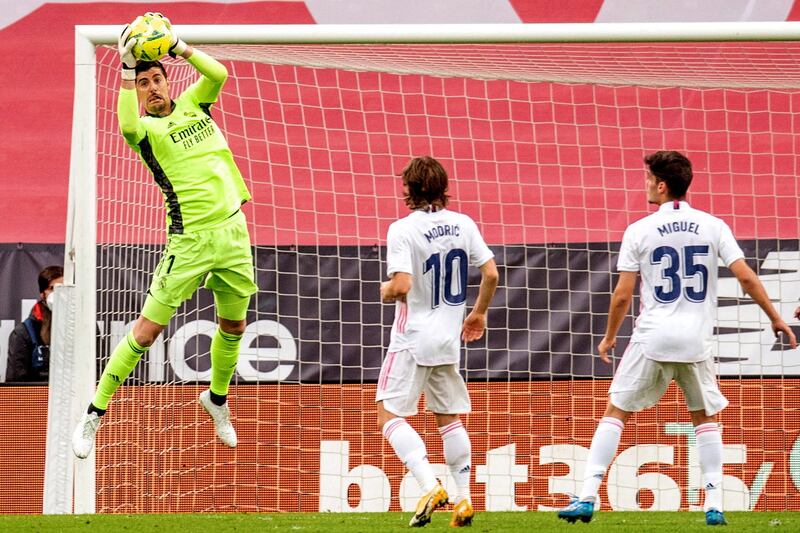 Real Madrid goalkeeper Thibaut Courtois catches the ball. EPA