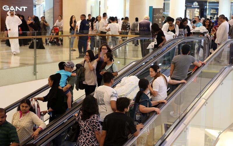 The UAE ranked eighth among the top 10 destinations during Ramadan among Muslim travellers, according to a study by Mastercard and Singapore-based halal tourism platform CrescentRating. Above, shoppers during the 24-Hour Mega Sale at Yas Mall.