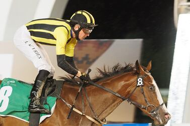 Adrie de Vries steers Shahama to win the UAE 1000 Guineas Trial at Meydan on Saturday, January 1, 2021. Photo: DHRIC