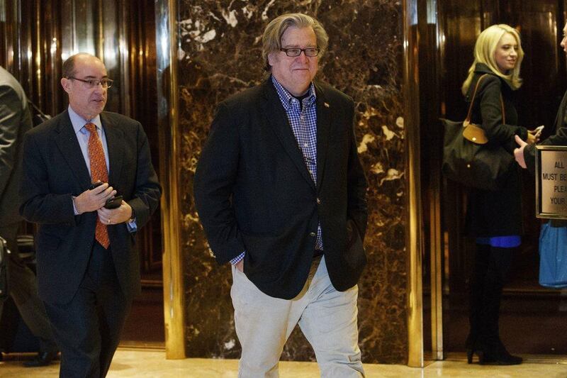 Stephen Bannon (centre), who was appointed Donald Trump's chief strategist last week, has been accused of Islamophobia. Evan Vucci, File/AP Photo
