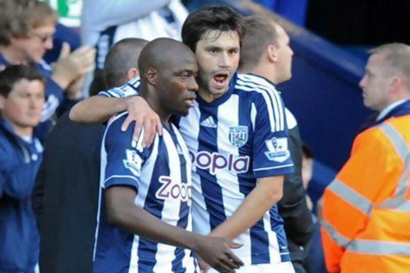 Youssouf Mulumbu, left, and central midfield partner Claudio Yacob have helped propel West Bromwich Albion up into the top four of the Premier League with their combative style. Olly Greenwood /AFP