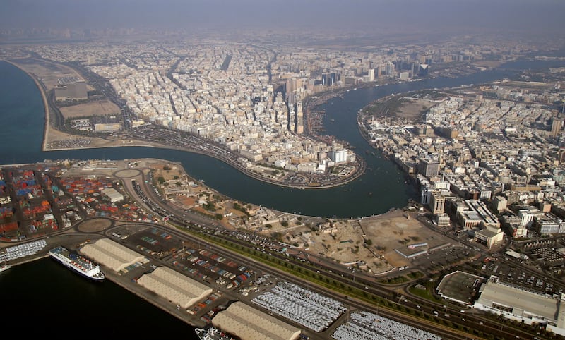 An aerial view taken on February 24, 2005 shows the commercial, deep-water Port Rashid in Dubai. AFP