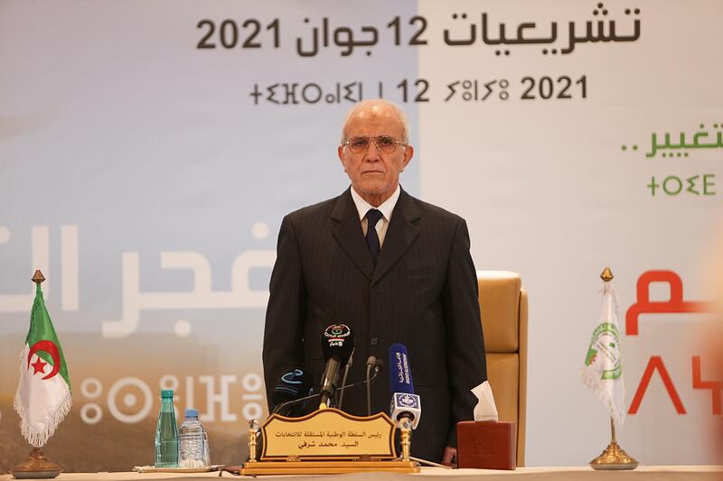 Algeria's election authority head Mohamed Chorfi stands before the announcement of the results for the country's legislative elections in Algiers. Reuters