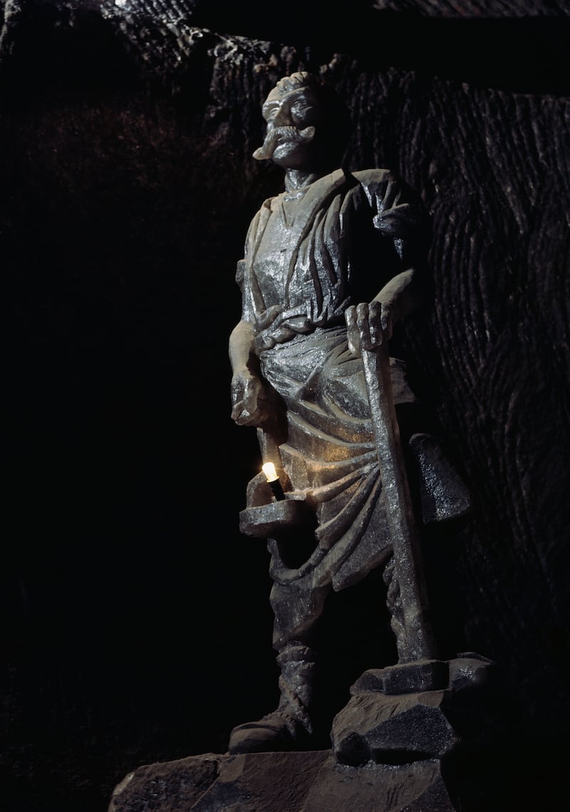 Statue of a miner sculpted from a single piece of rock salt. Getty Images