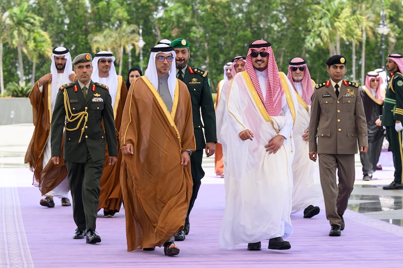 Sheikh Mansour bin Zayed, UAE Vice President, Deputy Prime Minister and Minister of the Presidential Court, arrives at the Arab League Summit in Jeddah. Photo: UAE Presidential Court