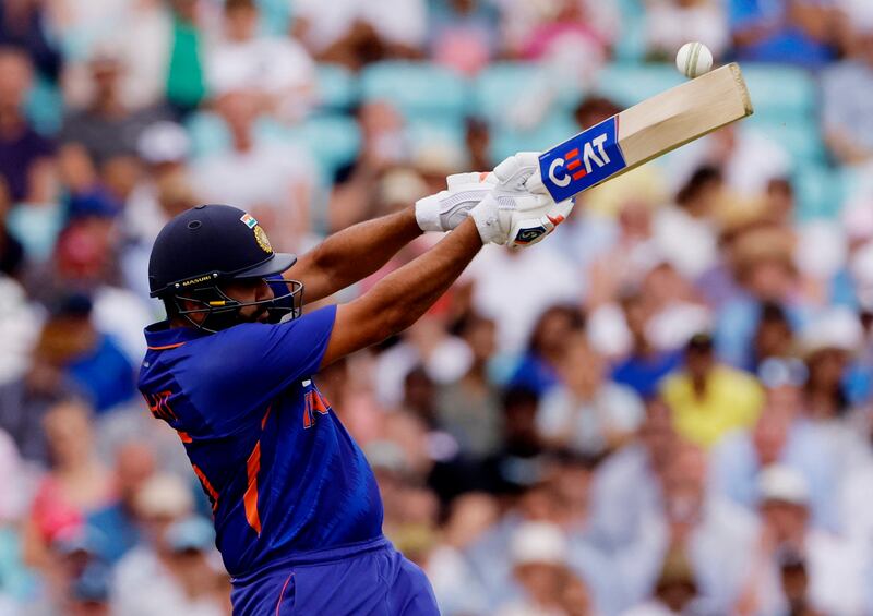India opener Rohit Sharma hits a six on his way to an unbeaten 76. His knock came off 58 balls and included seven fours and five sixes. Reuters