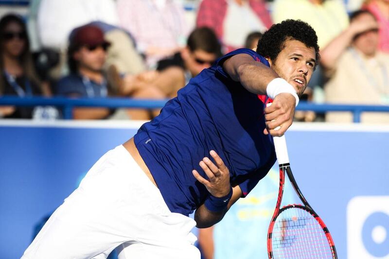 Jo-Wilfried Tsonga was distraught to lose the tie-break to Rafael Nadal despite being the better player in the first set of their third-place play-off in Abu Dhabi on Saturday. Lee Hoagland / The National