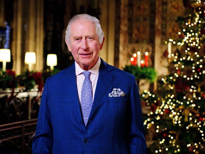 A photo shows King Charles III during the recording of his first Christmas broadcast. PA