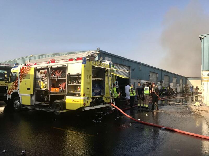 A fire broke out in textile warehouse in Ras Al Khor Industrial area on Saturday afternoon. Photo courtesy-Civil Defence

