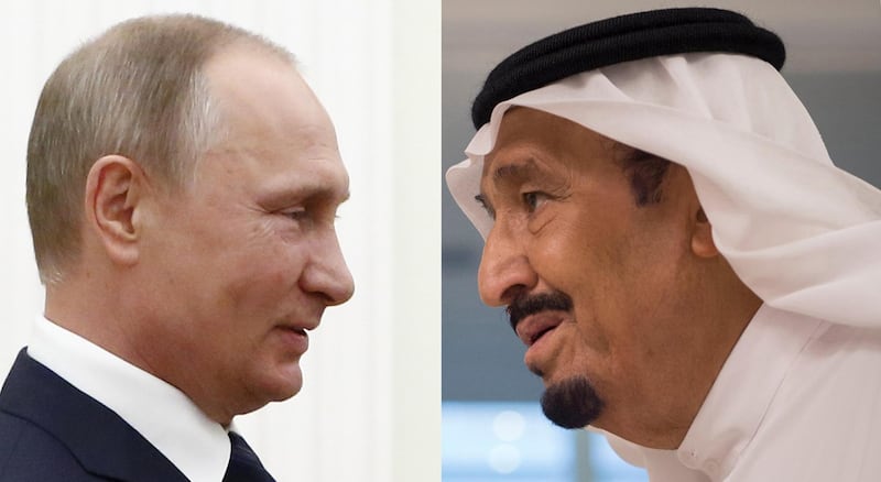 FILE- Russian President Vladimir Putin at the Kremlin in Moscow on June 29, 2017. / AFP PHOTO / POOL / SERGEI KARPUKHIN

FILE- This June 6, 2017 file photo released by Saudi Press Agency, SPA, shows Saudi King Salman,  in Jiddah, Saudi Arabia. Saudi Arabia's state TV said Thursday, July 20, 2017, that Salman has ordered the arrest of a young, low-level prince after video emerged online purporting to show him abusing someone. The arrest was made Wednesday morning, a day after a video was published on YouTube showing what appears to be a rifle pointed toward a man who is bleeding from the head and pleading. (Saudi Press Agency via AP, File)