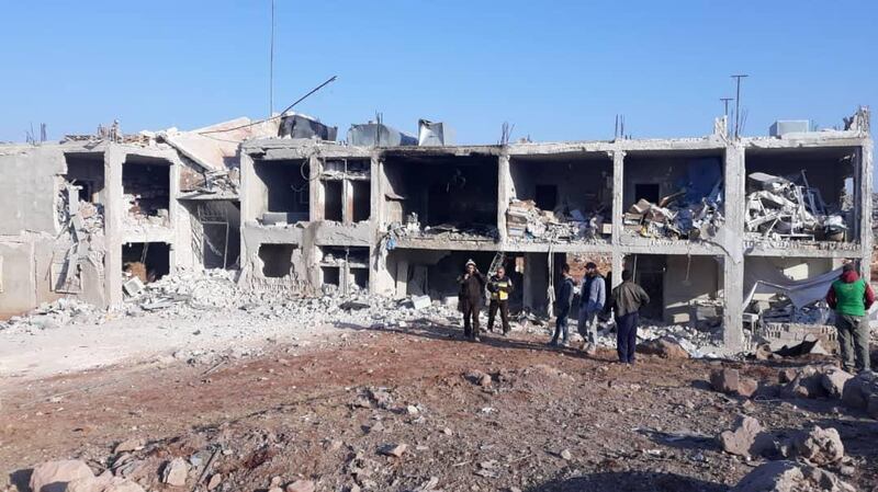 Al Ikhlas Hospital in rural Idlib, hours after warplanes bombed it out of service. Courtesy Dr Zuheir Qurat