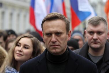 Russian opposition leader and anti-corruption activist Alexei Navalny (C) takes part in a memorial march for Boris Nemtsov marking the fifth anniversary of his assassination in Moscow, Russia, February 29, 2020. EPA