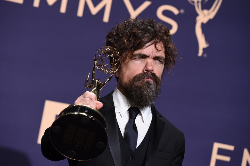 Peter Dinklage, winner of the awards for outstanding supporting actor in a drama series and outstanding drama series for 'Game of Thrones' poses in the press room at the 71st Primetime Emmy Awards on Sunday, Sept. 22, 2019, at the Microsoft Theater in Los Angeles. AP