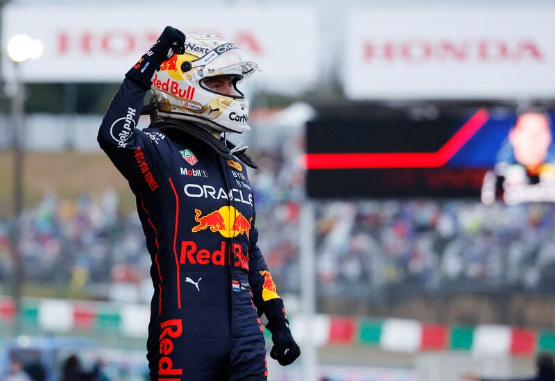 Red Bull's Max Verstappen celebrates winning the Japanese Grand Prix. Reuters