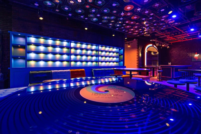 A vinyl-clad record room and bar at Bla Bla Beach Club. Photo:  Luca Lombardi Photography 