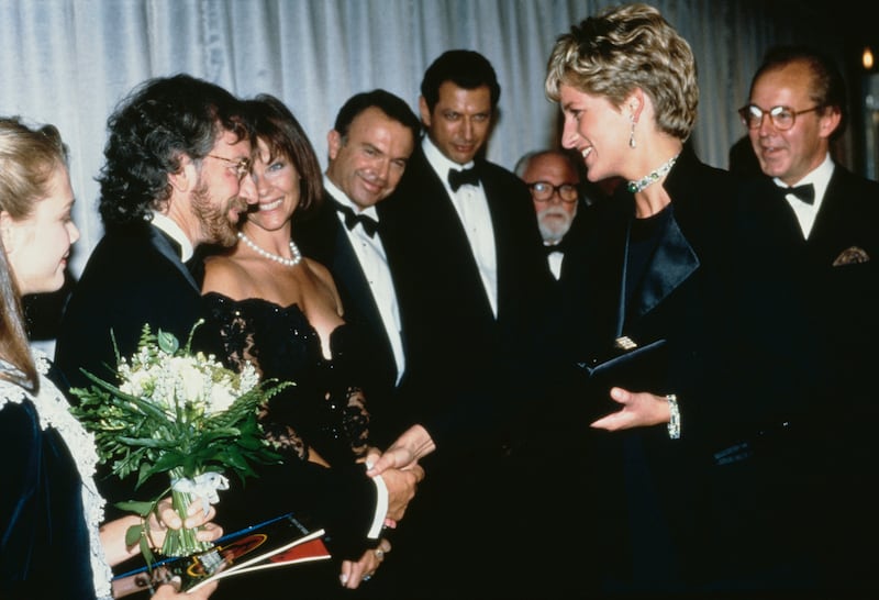 Princess Diana attends the premiere of the Steven Spielberg original 'Jurassic Park' in London on July 15, 1993. Getty