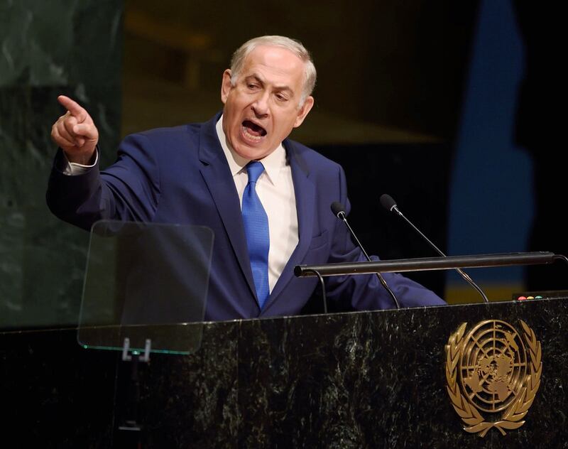 Israeli prime minister Benjamin Netanyahu addresses the 70th session of the United Nations General Assembly in New York. Don Emmert/AFP Photo