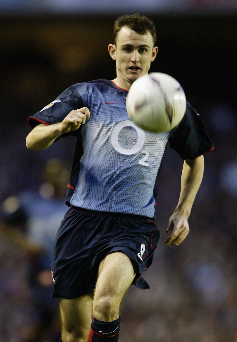 LONDON - JANUARY 25:   Francis Jeffers of Arsenal chasing the ball during the FA Cup, fourth round match between Farnborough Town and Arsenal held on January 25, 2003 at Highbury in London, England.  Arsenal won the match 5-1. (Photo by Mark Thompson/Getty Images)