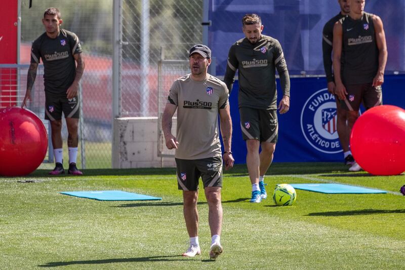 Atletico Madrid's head coach Diego Simeone leads his team's training session. EPA