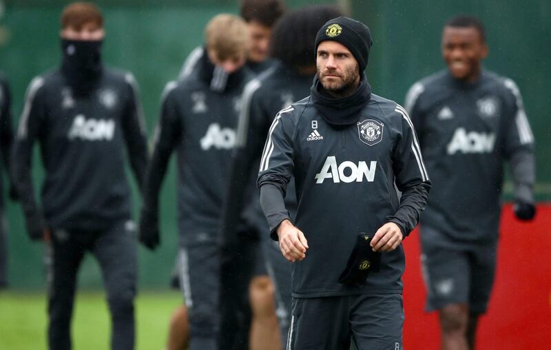 Juan Mata in the training session at the AON Complex, Manchester. PA