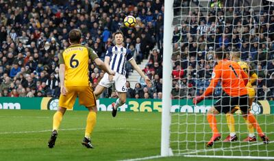 Soccer Football - Premier League - West Bromwich Albion vs Brighton & Hove Albion - The Hawthorns, West Bromwich, Britain - January 13, 2018   West Bromwich Albion's Jonny Evans scores their first goal    Action Images via Reuters/Carl Recine    EDITORIAL USE ONLY. No use with unauthorized audio, video, data, fixture lists, club/league logos or "live" services. Online in-match use limited to 75 images, no video emulation. No use in betting, games or single club/league/player publications.  Please contact your account representative for further details.