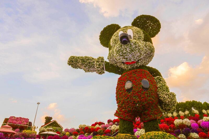 The giant sculpture is made up of 100,000 plants and flowers and has been erected to celebrate the upcoming 90th anniversary of Mickey Mouse.