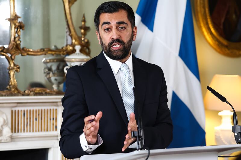 First Minister Humza Yousaf speaks during a press conference at Bute House, Edinburgh, after the First Minister terminated the Bute House agreement. PA