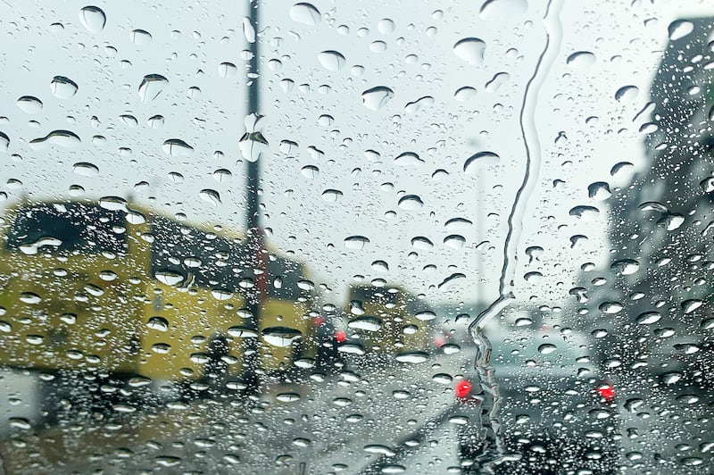 Rain batters off a windscreen. Pawan Singh / The National