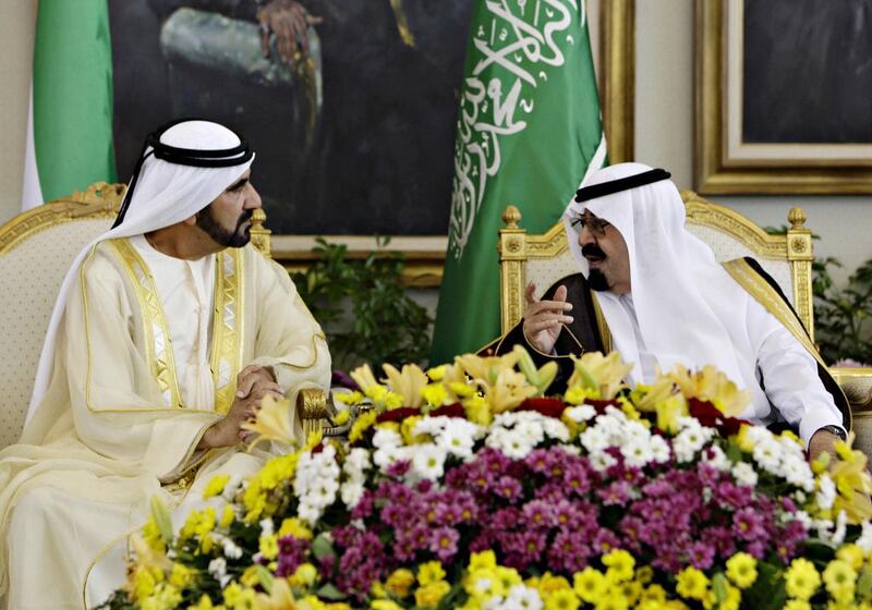 King Abdullah, right meets Sheikh Mohammed bin Rashid in Riyadh on May 11, 2010. Fahad Shadeed / Reuters