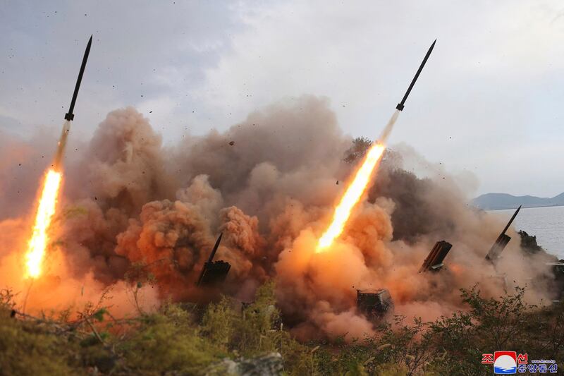 North Korean military exercises. AP