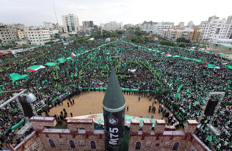 Supporters of Hamas gather during a rally in Gaza (AFP PHOTO/MAHMUD HAMS)

