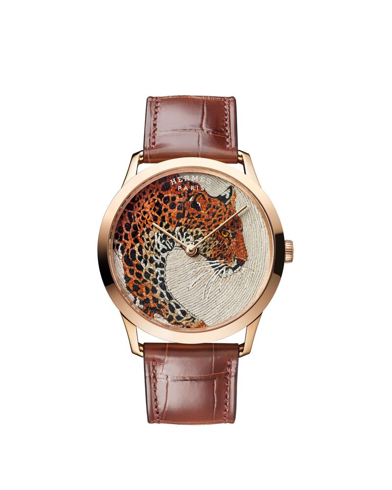 The Slim d’Hermes La Panthere de Robert features a panther captured in 3,500 individual pieces of leather mosaic. Photo: Hermes