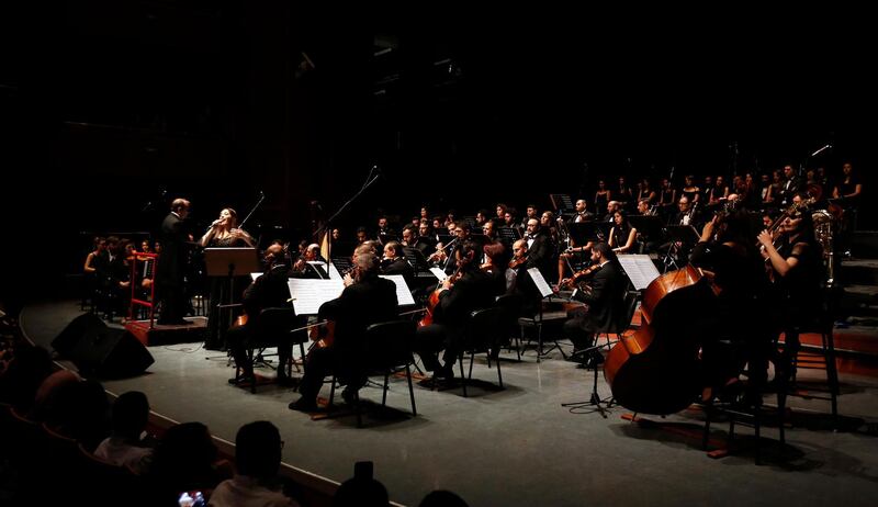 Lebanese singer Abeer Naameh performs during a concert with the Syrian Symphonic orchestra held at the Opera House in Damascus, Syria.  EPA