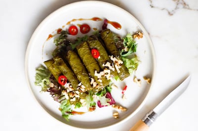 Abboud's specialty dish is yabrak, grape leaf stuffed with rice and minced lamb or veggies. Photo: Zina Abboud