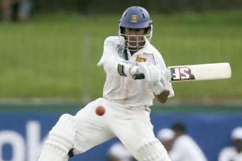 Malinda Warnapura in action in the first Test against India.