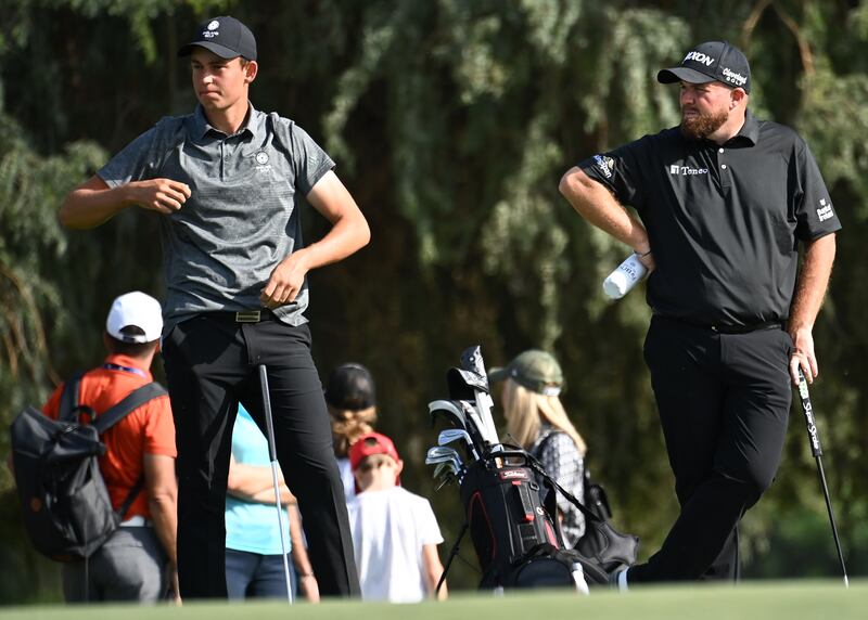 Ireland's Shane Lowry with amateur Josh Hill of England on the 14th hole. Getty