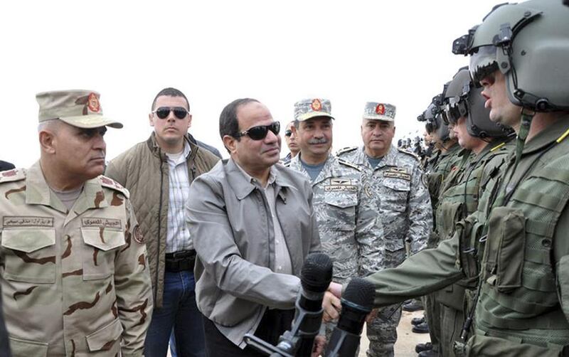 File picture of Egyptian president Abdel Fattah El Sisi during a tour of the border area with Libya on February 18, 2015 - days after Cairo bombed ISIL targets there. Photo courtesy of the Egyptian defence ministry/Reuters