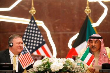 US Secretary of State Mike Pompeo and Kuwait's Foreign Minister Sheikh Sabah Al Khalid Al Sabah give a joint press conference in Kuwait City. AFP