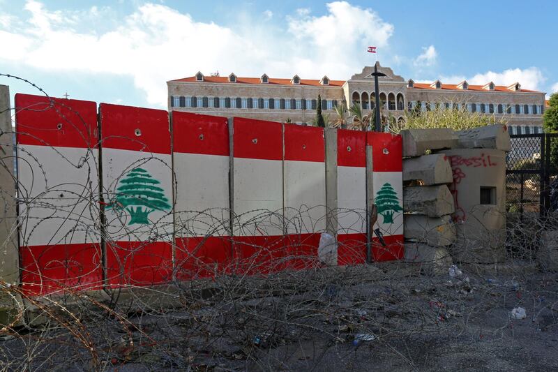 A view shows concrete barriers erected by authorities near the government palace, during ongoing protests in Beirut. Reuters