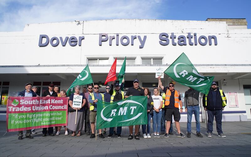 A picket line outside Dover Priory station in Kent, south-east England. PA