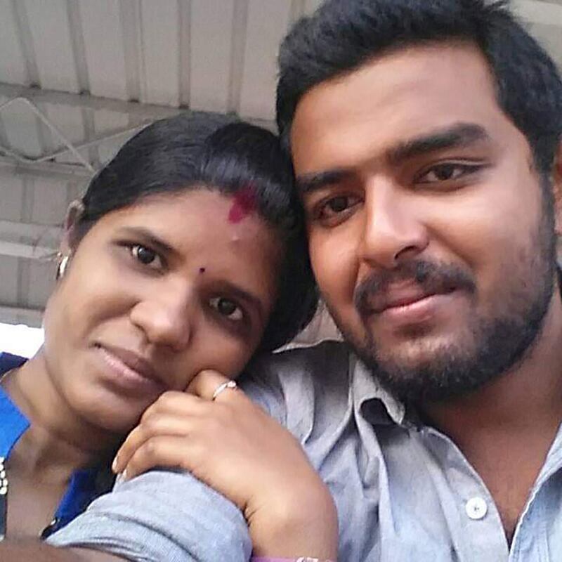 Chinchu Joseph with her husband, Jibin, in India. The nurse died in an accident in Sharjah last week. All photos: Joseph family