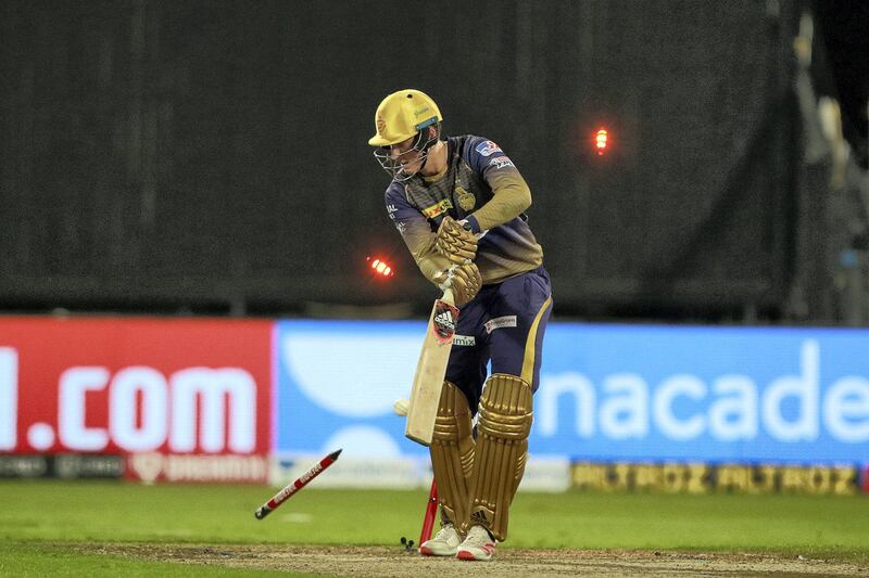 Tom Banton of Kolkata Knight Riders  gets out during match 28 of season 13 of the Indian Premier League (IPL ) between the Royal Challengers Bangalore and the Kolkata Knight Riders held at the Sharjah Cricket Stadium, Sharjah in the United Arab Emirates on the 12th October 2020.  Photo by: Rahul Gulati  / Sportzpics for BCCI