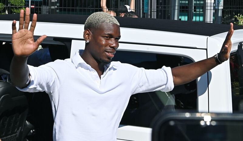French midfielder Paul Pogba arrives for his medical at Juventus on July 9, 2022. EPA